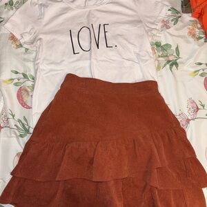 Rust Tiered Skirt and Shirt Set